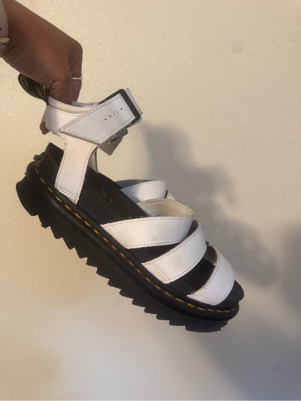White Leather Platform Sandal with Strap - Dr. Martens Style